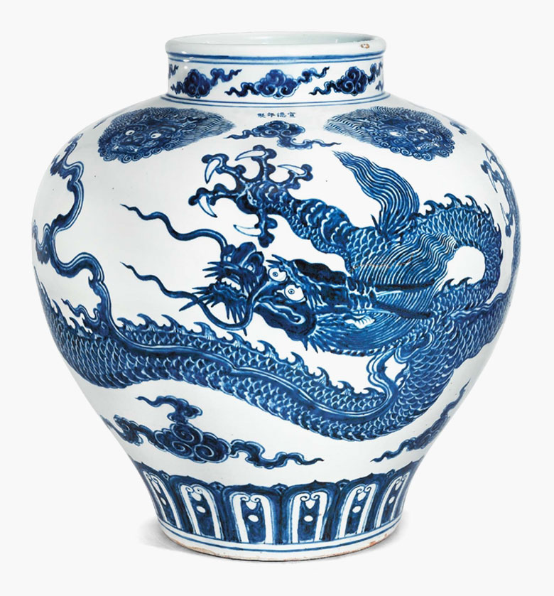 Xuande four-character mark in underglaze blue and of the period (1426-1435). 