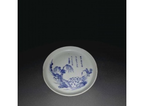 Dĩa trà men lam vẽ tích:Vương Tường Ngọa băng cầu lý(卧冰求鲤)