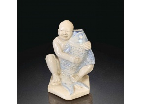 Thanh hoa dứu lý hồng  phú quý lý ngư đồng tử văn điêu tố từ青花 富貴鯉魚童子紋雕塑瓷